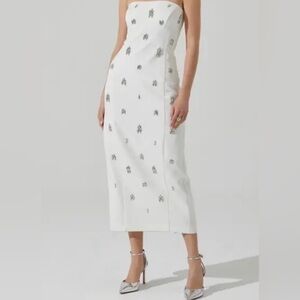 NWT Astr The Label White Strapless Dress with Silver Embellishments
